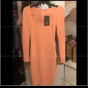 New orange ribbed fitted dress